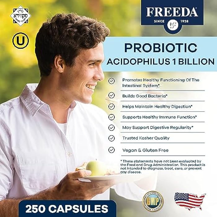 FREEDA Acidophilus Probiotic 1 Billion CFU – Lactobacillus Acidophilus for Women & Men – Gut Health & Digestive Support – Vegan, Kosher, Non-GMO – Shelf-Stable Supplement (100 Capsules) - Image 2
