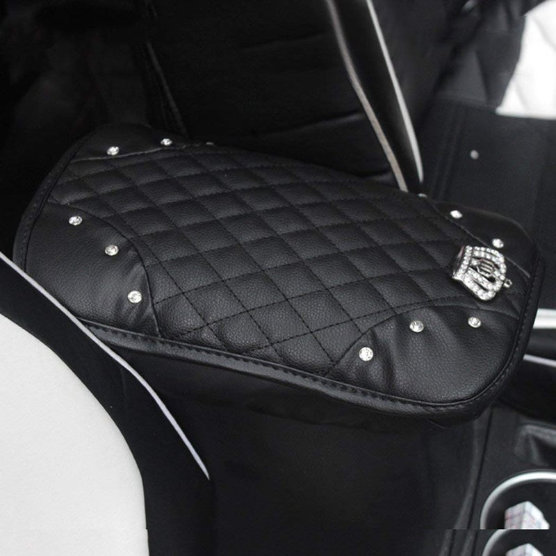 Diamond Center Console Cover Bling Arm Rest Cover for Car Armrest Cover Women Girl 7.5" x 11",Black