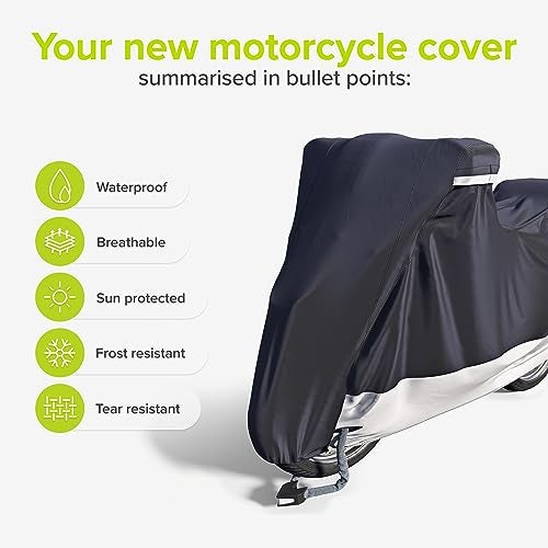 VELMIA Motorcycle Cover Extremely Heat Resistant up to 550 F I High Standard Motorcycle Cover Waterproof Outdoor for All Seasons, Motorcycle Storage, Scooter Cover, Moped Cover, Harley Cover - Image 5