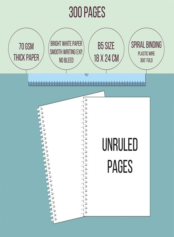 amblitz Spiral Notebook | 18 X 24 CM | B5 Size | School/College Students's Choice for Note Making | 70 GSM Thick White Paper | Diary Size | Personal & Office Use | (300 Pages, UNRULED Notebook) - Image 3