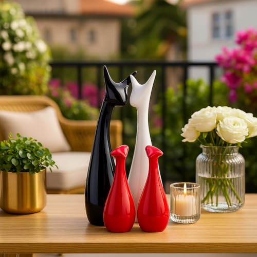 SRJANA Home Decor Lucky Deer Family Statue Piano Finish Ceramic Figures - (Set of 4, Red Black, White) - Image 5