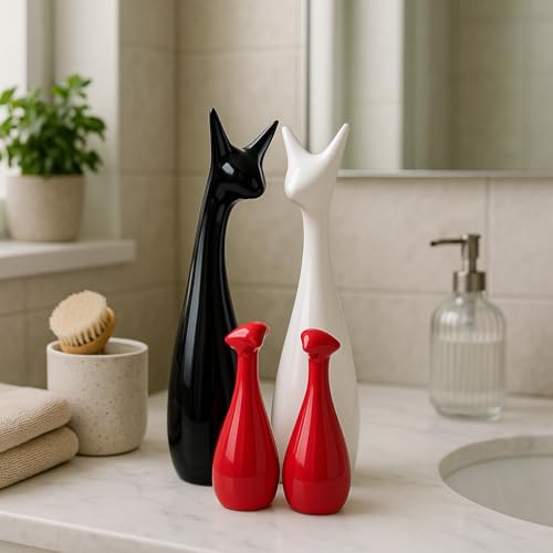 SRJANA Home Decor Lucky Deer Family Statue Piano Finish Ceramic Figures - (Set of 4, Red Black, White) - Image 3