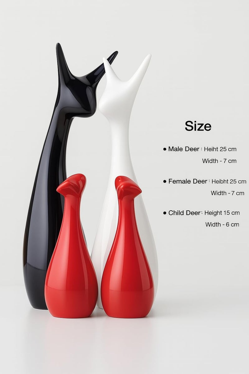 SRJANA Home Decor Lucky Deer Family Statue Piano Finish Ceramic Figures - (Set of 4, Red Black, White) - Image 4
