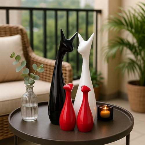 SRJANA Home Decor Lucky Deer Family Statue Piano Finish Ceramic Figures - (Set of 4, Red Black, White) - Image 2