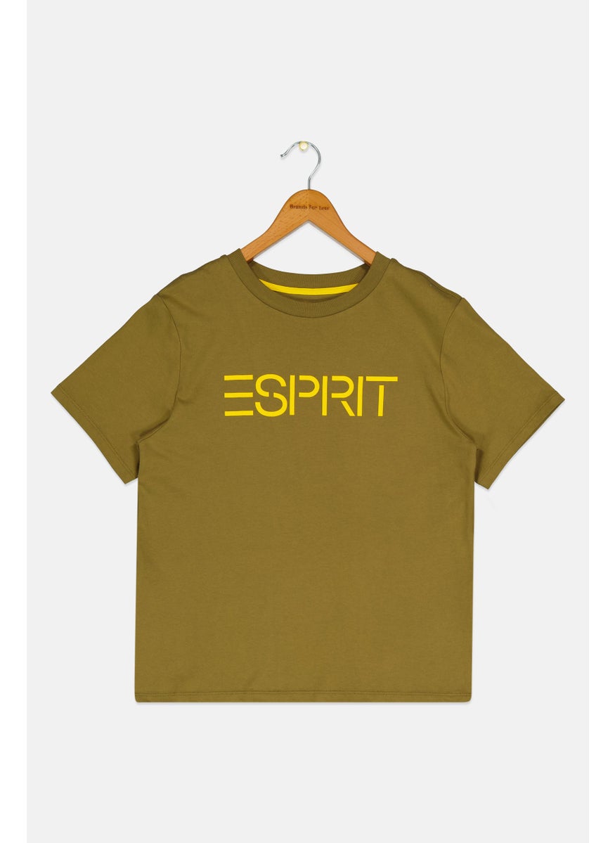 ESPRIT Kids Boy Short Sleeves Brand Logo T-Shirt, Olive  - Image 1