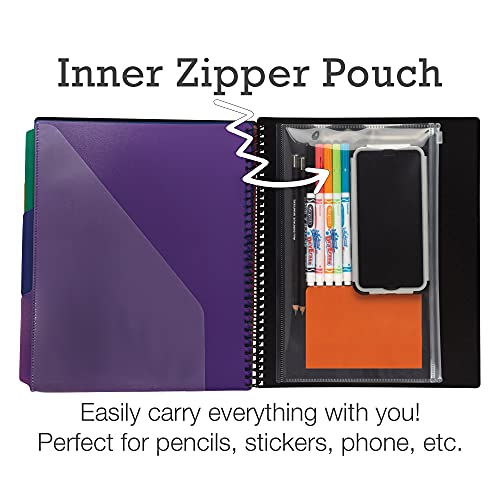 Samsill Deluxe 24 Pocket Spiral Project Organizer with Inner Zipper Pouch, Customizable Front Cover, 12 Dividers with Erasable Write-On Tabs in Assorted Colors, Plastic Folders with Pockets - Image 4