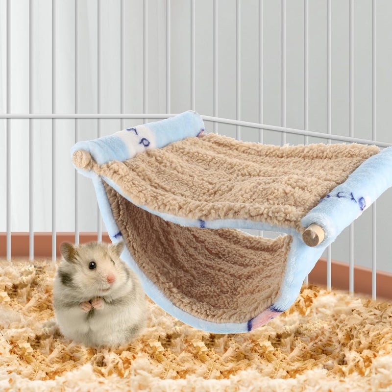 ARTIBETTER Double-Layer Hanging Hammock Bed Warm Guinea Pig and Hamster Accessory Blue Soft Small Animal Cage Hammock for Cozy Sleeping and Resting - Image 4
