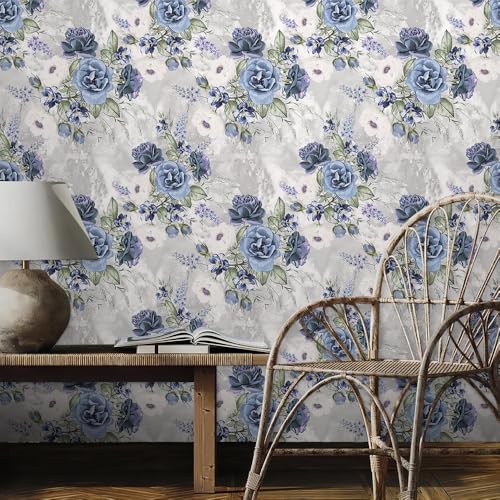REDAMANCY White/Grey/Blue Vintage Peony Flowers Peel and Stick Wallpaper Stick on Contact Paper Vintage Wall Paper Easy Peel Off for nightstand Drawer Cabinet Renter - Image 3