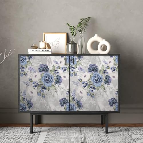 REDAMANCY White/Grey/Blue Vintage Peony Flowers Peel and Stick Wallpaper Stick on Contact Paper Vintage Wall Paper Easy Peel Off for nightstand Drawer Cabinet Renter - Image 4