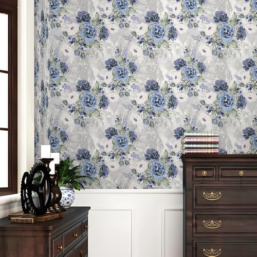 REDAMANCY White/Grey/Blue Vintage Peony Flowers Peel and Stick Wallpaper Stick on Contact Paper Vintage Wall Paper Easy Peel Off for nightstand Drawer Cabinet Renter - Image 2