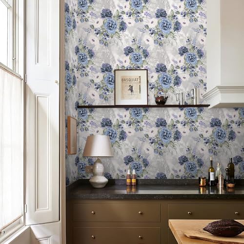 REDAMANCY White/Grey/Blue Vintage Peony Flowers Peel and Stick Wallpaper Stick on Contact Paper Vintage Wall Paper Easy Peel Off for nightstand Drawer Cabinet Renter - Image 5