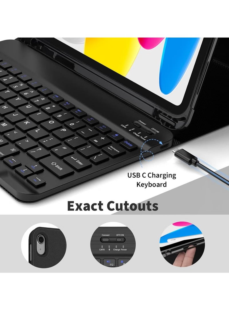 TIGER Keyboard Case for iPad 10.9 Inch 10th Generation 2022 | iPad 10th Gen Case with Pencil Holder & Detachable Bluetooth Keyboard | Smart Protective Cover for iPad 10th Gen 10.9" 2022, Black - Image 3