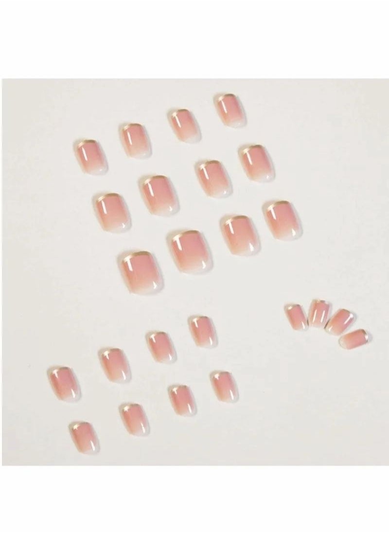 24 French Nail Short Square Stickers Suitable for Girls