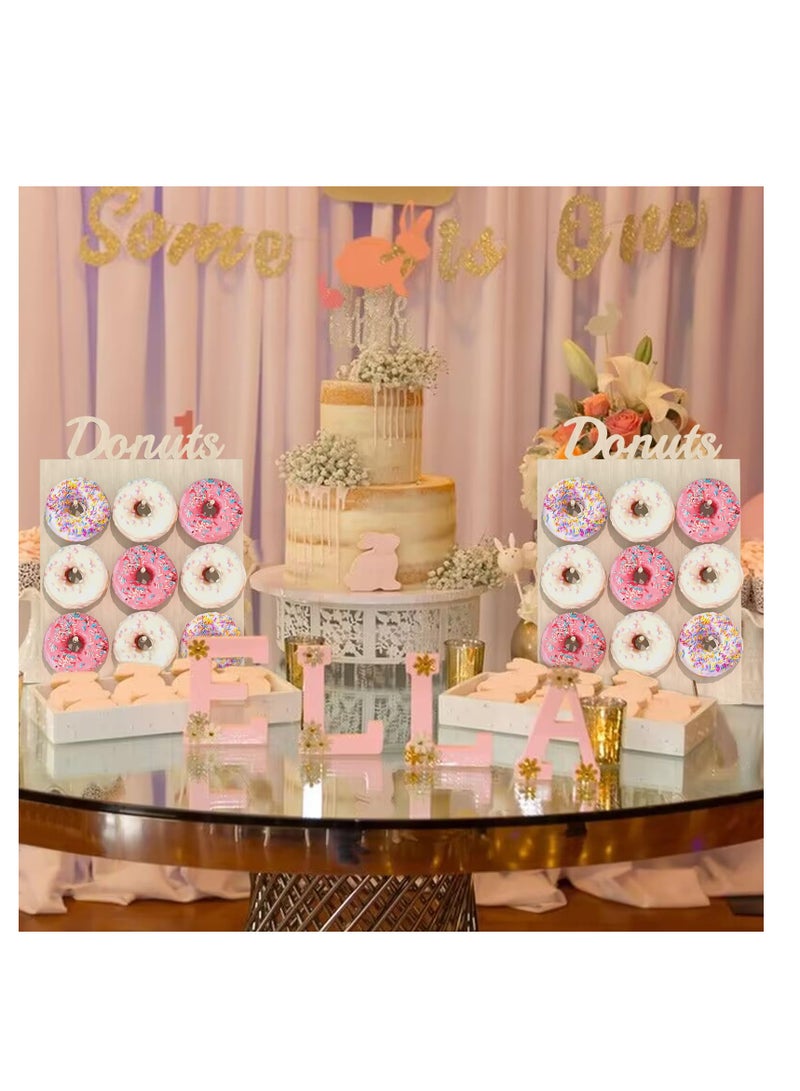 KASTWAVE حامل حائط الدونات ، 2 قطع حامل دوائر خشبي يعرض 18 دونات ، لوحة حامل الدونات لحفلة نمو الدونات ، عيد ميلاد ، زفاف ، حفل استقبال المولود ، زينة حفلة الدونات - Image 3