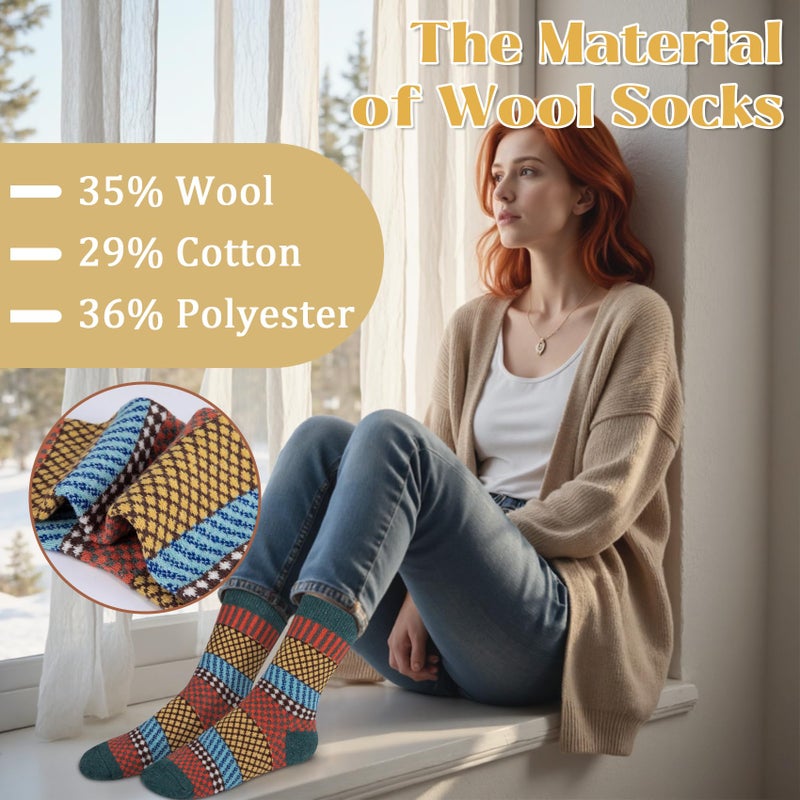 Justay 5 Pairs Wool Socks for Women - Winter Thick Boot Cozy Crew Vintage Soft Calf Knit Warm Socks Gifts - Image 4
