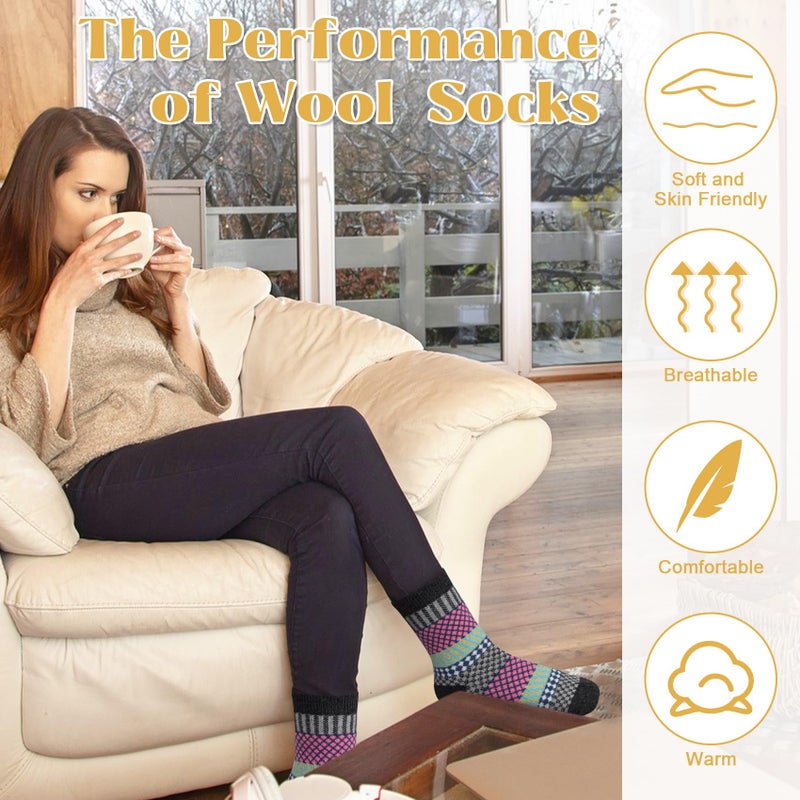 Justay 5 Pairs Wool Socks for Women - Winter Thick Boot Cozy Crew Vintage Soft Calf Knit Warm Socks Gifts - Image 5