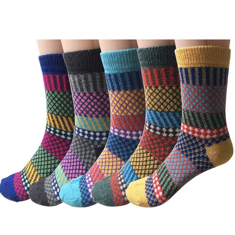 Justay 5 Pairs Wool Socks for Women - Winter Thick Boot Cozy Crew Vintage Soft Calf Knit Warm Socks Gifts - Image 1