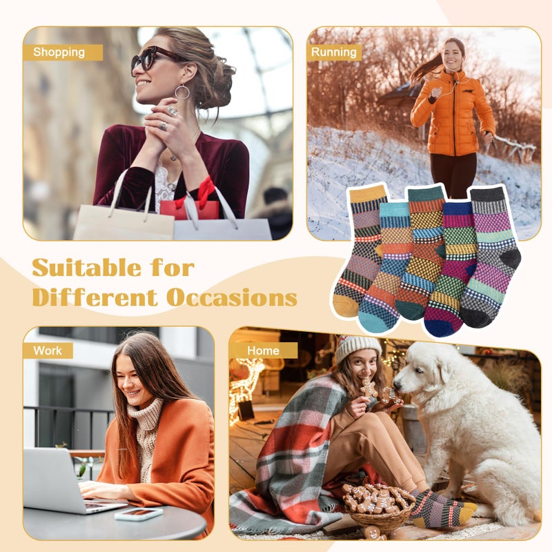 Justay 5 Pairs Wool Socks for Women - Winter Thick Boot Cozy Crew Vintage Soft Calf Knit Warm Socks Gifts - Image 2