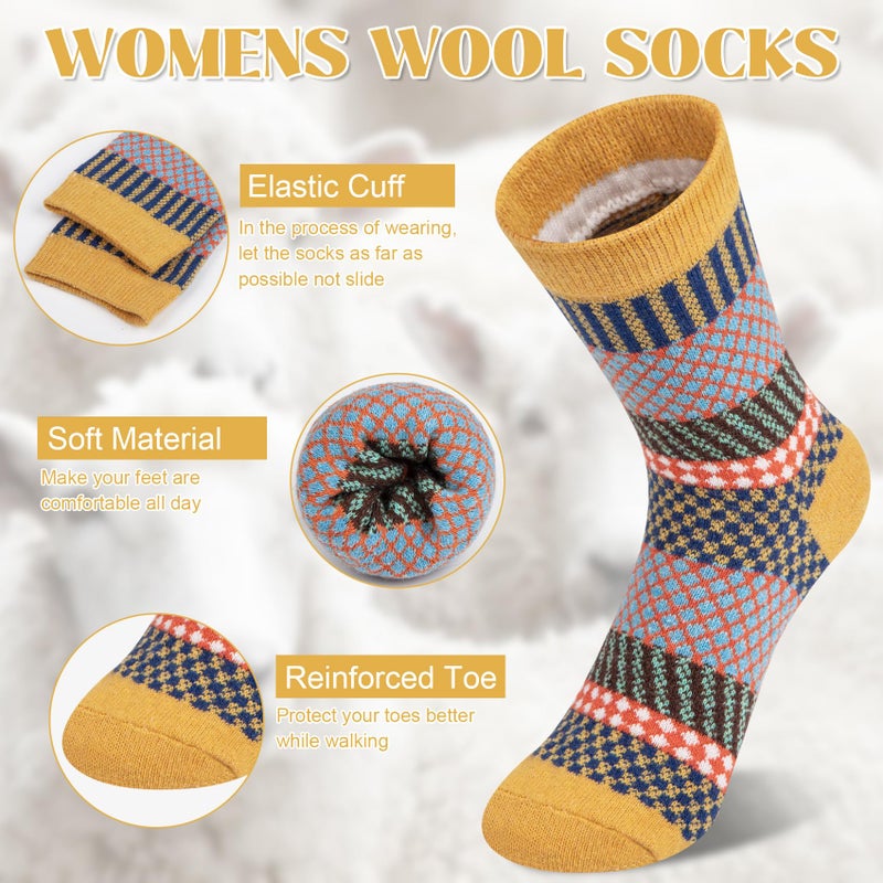 Justay 5 Pairs Wool Socks for Women - Winter Thick Boot Cozy Crew Vintage Soft Calf Knit Warm Socks Gifts - Image 3