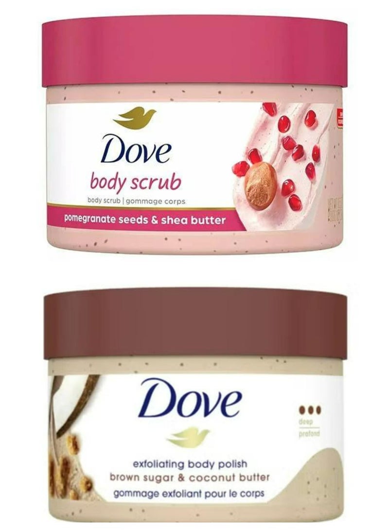 Dove Exfoliating Body Polish Scrub Pomegranate Seeds And Coconut Butter 298g 2 Pcs - Image 1