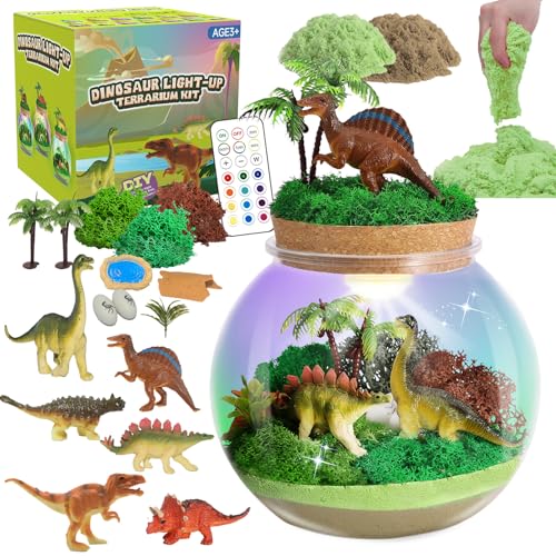 kiddgroo Dinosaur LightUp Terrarium Kit for Kids Birthday Gifts for Boys Ages 4 5 6 7 812 Year Old Dinosaur Toys for Boys with Multicolor LED Light Remote - Image 1
