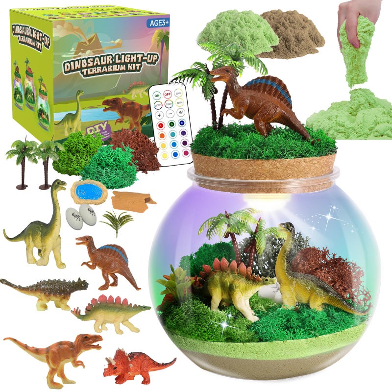 kiddgroo Dinosaur LightUp Terrarium Kit for Kids Birthday Gifts for Boys Ages 4 5 6 7 812 Year Old Dinosaur Toys for Boys with Multicolor LED Light Remote - Image 3