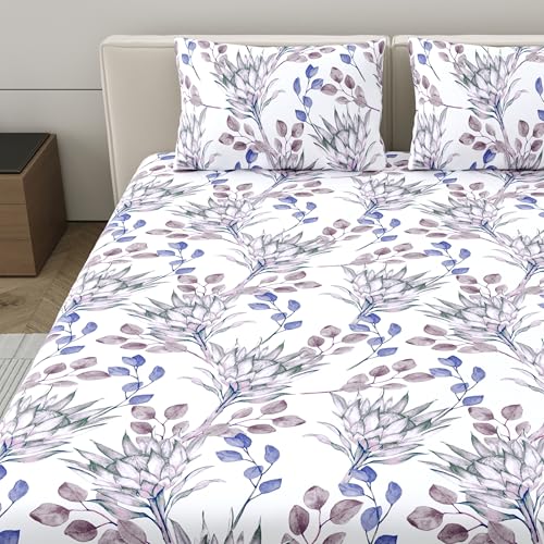 Home Ecstasy 100% Cotton Value King Bedsheet with 2 Pillow Covers - (Size 87 x 108 inches, 140 TC, Colour - Purple: Lapis Purple) - Image 3