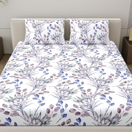 Home Ecstasy 100% Cotton Value King Bedsheet with 2 Pillow Covers - (Size 87 x 108 inches, 140 TC, Colour - Purple: Lapis Purple) - Image 2