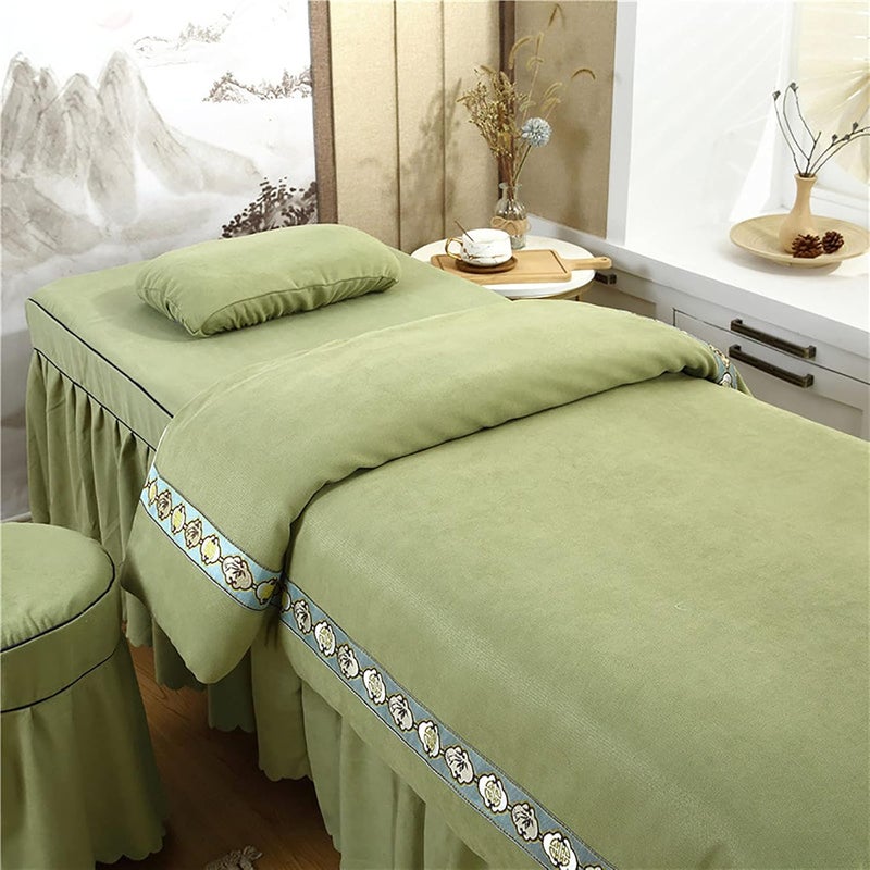 KKLT 4-Piece Suede Massage Table Sheet Set,Premium Solid Color Beauty Bedspreads Salon Bed Cover for Body Massage-Green 185x70cm(73x28inch) - Image 3