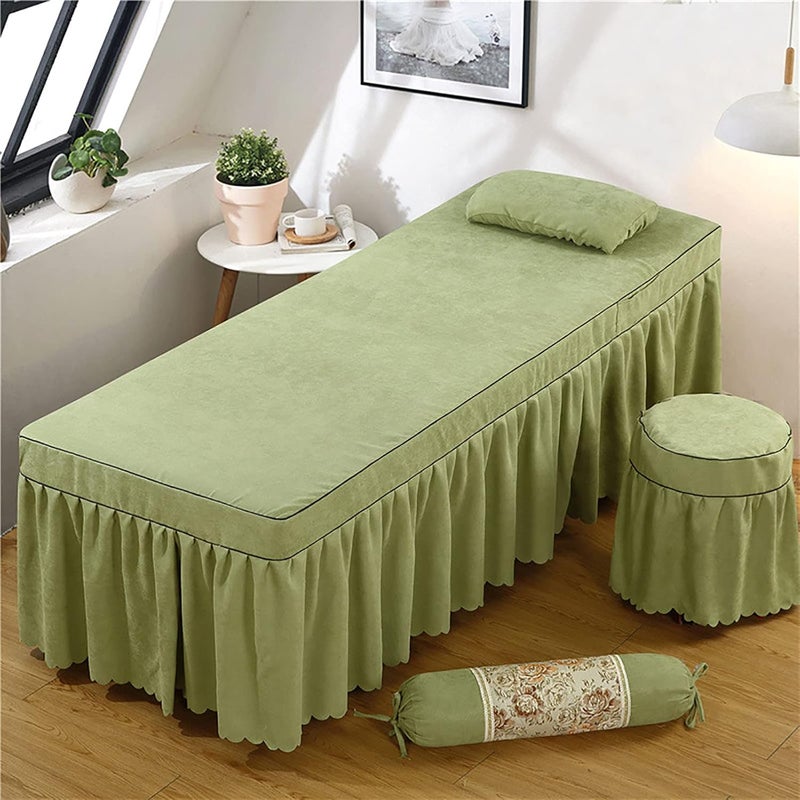 KKLT 4-Piece Suede Massage Table Sheet Set,Premium Solid Color Beauty Bedspreads Salon Bed Cover for Body Massage-Green 185x70cm(73x28inch) - Image 4