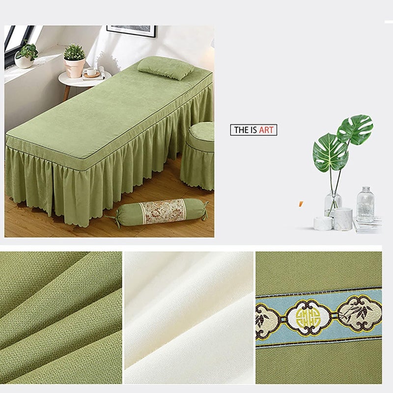 KKLT 4-Piece Suede Massage Table Sheet Set,Premium Solid Color Beauty Bedspreads Salon Bed Cover for Body Massage-Green 185x70cm(73x28inch) - Image 2