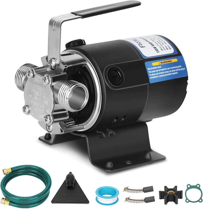FLOWPAC Water Pump 115V 1/10 HP 330 GPH Water Transfer Pump With 3/4 inch Ports Suction Hose And Spare Impeller Electric Water Pump Utility Pump-Black - Image 1