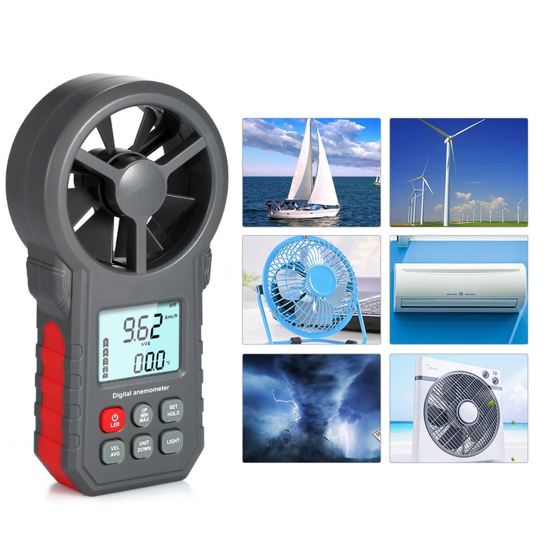 Wind Speed Meter Grey & Red 1.8" LCD Screen With Backlight Anemometer - Wind Chill Indication Air Temperature Test Tool for Wind Velocity Monitoring & Outdoor Use - Image 5