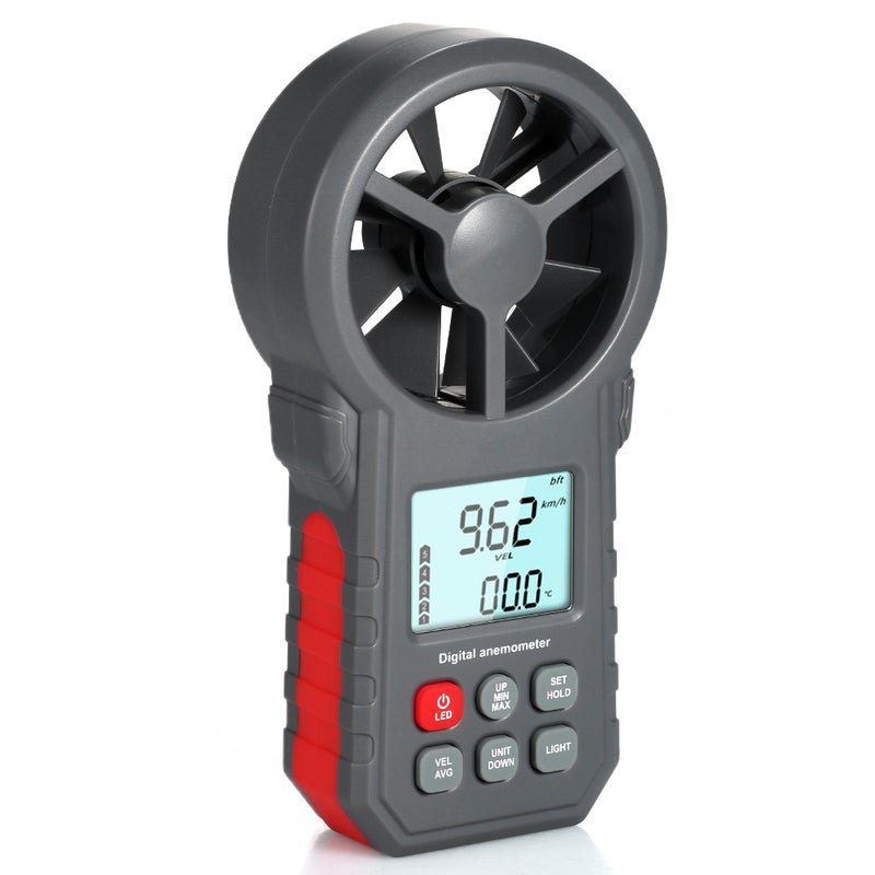 Wind Speed Meter Grey & Red 1.8" LCD Screen With Backlight Anemometer - Wind Chill Indication Air Temperature Test Tool for Wind Velocity Monitoring & Outdoor Use - Image 1