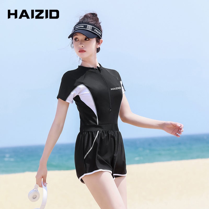 New Swimsuit Ladies Sports One-Piece Flat Angle Conservative Slim Belly Covered Diving Swimming Spring Swimsuit Manufacturers - Image 3
