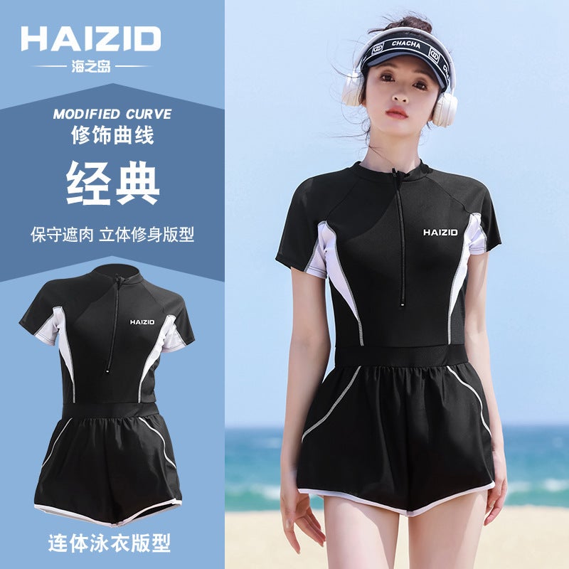 New Swimsuit Ladies Sports One-Piece Flat Angle Conservative Slim Belly Covered Diving Swimming Spring Swimsuit Manufacturers - Image 2