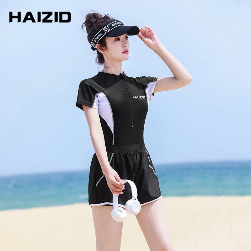 New Swimsuit Ladies Sports One-Piece Flat Angle Conservative Slim Belly Covered Diving Swimming Spring Swimsuit Manufacturers - Image 4