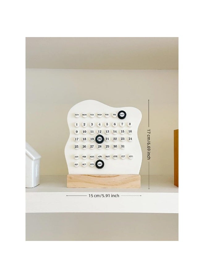 Bukela Perpetual Block Calendar with Date Marker, 6.69 Inch Wooden Black and White Desktop Calendar for Desk Home Room Office Decor (White) - Image 3