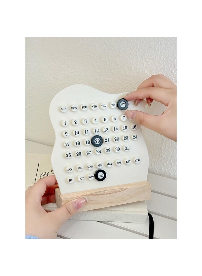 Bukela Perpetual Block Calendar with Date Marker, 6.69 Inch Wooden Black and White Desktop Calendar for Desk Home Room Office Decor (White) - Image 4
