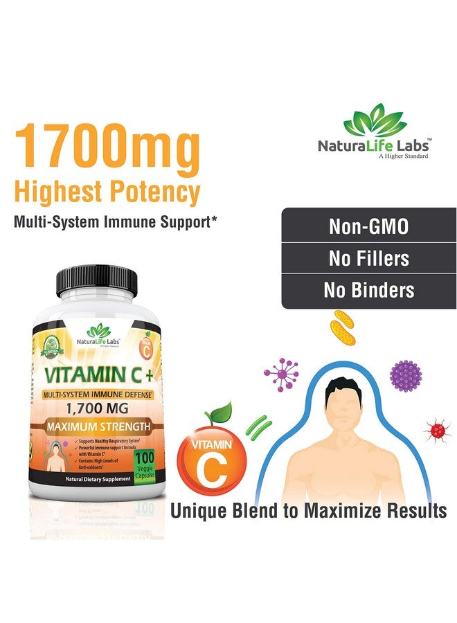 NaturaLife Labs Vitamin C 1700 Mg With Vitamin D3 Zinc Elderberry Ginger Root Maximum Strength Multi System Immune Support 100 Veggie Capsules - Image 5