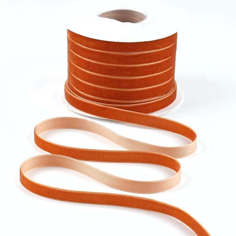 DINDOSAL Terracotta Velvet Ribbon 38 Inch Single Face Thin Burnt Orange Velvet Ribbon for Gift Wrapping Christmas Decorations Wedding Hair Bows Choker Cafts 25 Yards