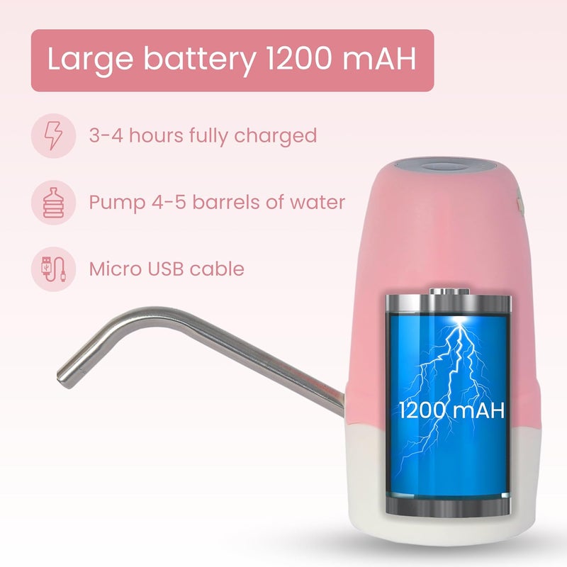 RiverSoft AWD-Pro Automatic Water Dispenser Pump for 20 Litre Water Bottle Can with Portable USB Charging Cable | High Performance (Food Grade, 4W, 1200mah Battery, Pack of 1, Pink) - Image 3