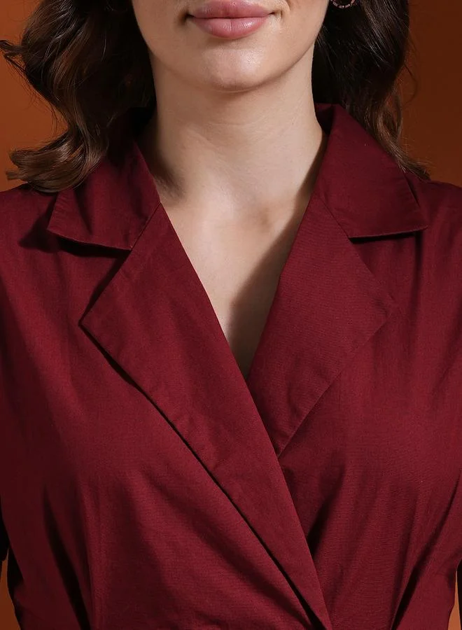 globus Maroon Notched Lapel Double Breasted Mini Dress