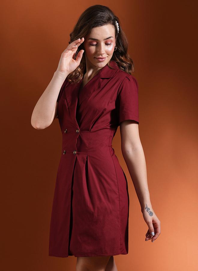 globus Maroon Notched Lapel Double Breasted Mini Dress - Image 2