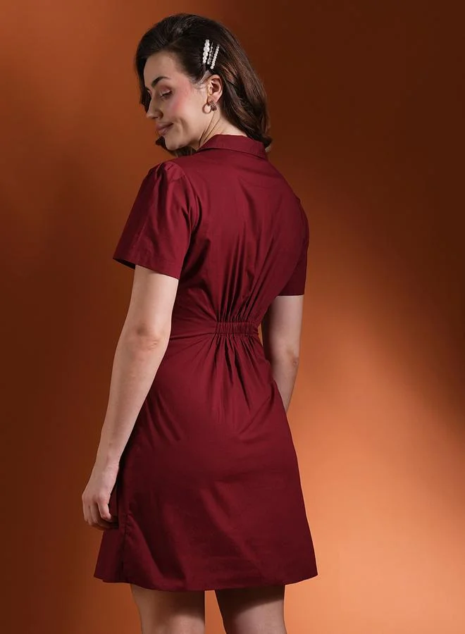 globus Maroon Notched Lapel Double Breasted Mini Dress