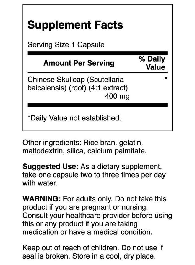 Swanson Chinese Skullcap - Herbal Supplement Promoting Relaxation & Sleep Support - Flavonoid Formula to Help Soothe Nerves - (90 Capsules, 400mg Each) - Image 2
