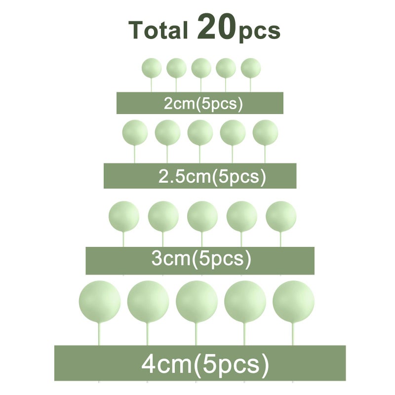 ASTARON 20 Pcs Ball Cake Topper Decorations Mini Balloons Cake Topper Sticks Light Green Balls Cake Picks Cake Topper Balls Cake Decorations for Wedding Birthday Cake Decorations - Image 2