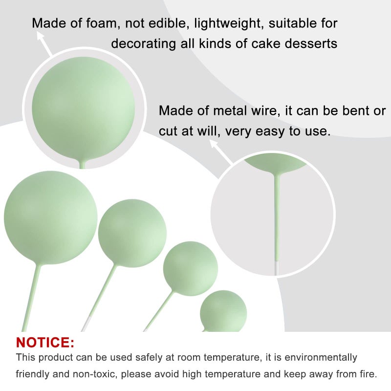 ASTARON 20 Pcs Ball Cake Topper Decorations Mini Balloons Cake Topper Sticks Light Green Balls Cake Picks Cake Topper Balls Cake Decorations for Wedding Birthday Cake Decorations - Image 3