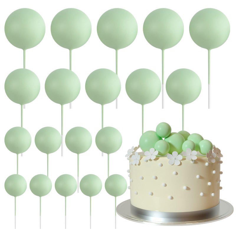 ASTARON 20 Pcs Ball Cake Topper Decorations Mini Balloons Cake Topper Sticks Light Green Balls Cake Picks Cake Topper Balls Cake Decorations for Wedding Birthday Cake Decorations - Image 1