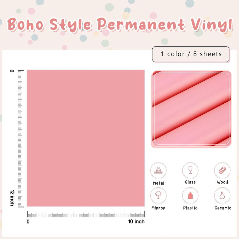 Tintnut Boho Permanent Vinyl - 8 Sheets 12"x10"Light Pink Adhesive Vinyl Sheets Pink Self Sticker Water proofing Vinyl Compatible with Cricut Or Silhouette - Image 2